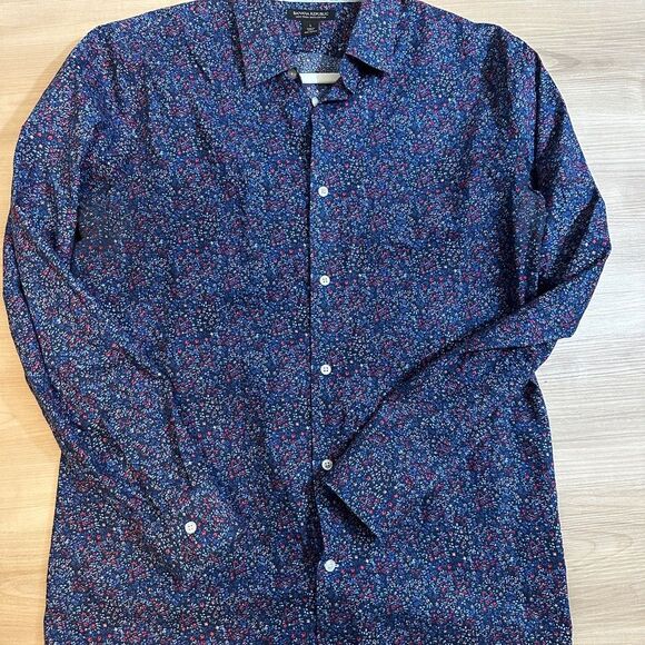 Banana‎ Republic Slim Non-Iron Blue Pink Mini Florals  Men's Long Sleeve Shirt L - Picture 5 of 7